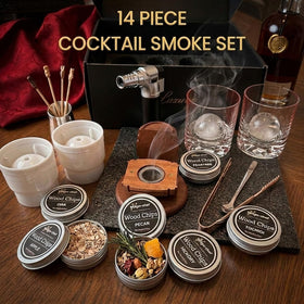 Yodel oak smoker top shown with glassware for bar-quality infusions.