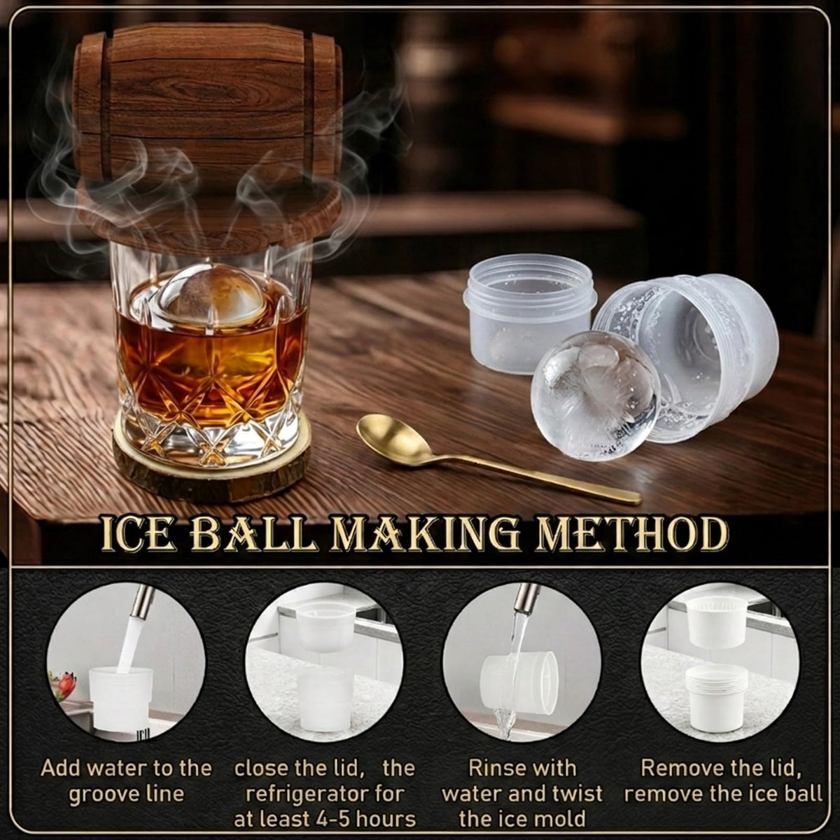 Yodel round ice molds shaping perfect spheres for old fashioned.