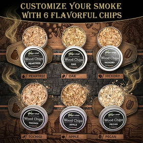 Yodel wood chips six flavors ready to elevate drinks and foods.