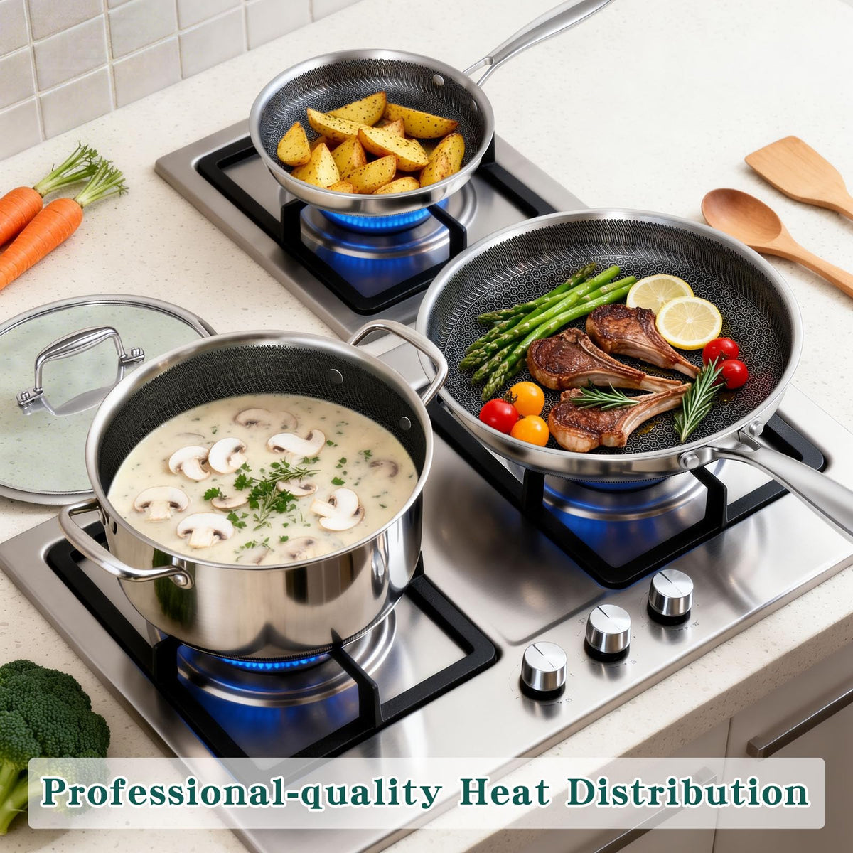 Yoehka induction-ready cookware demonstrates compatibility across stove types