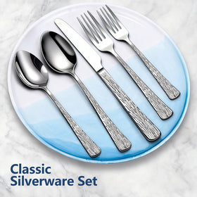 Yoehka mirror-polished cutlery shines under table lamps during gatherings.
