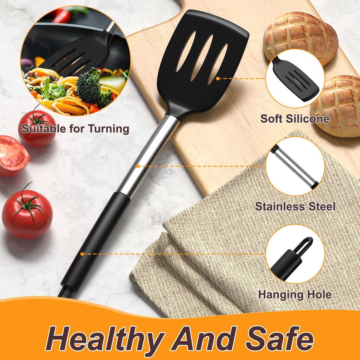 Yoehka silicone slotted turner for gentle flipping of delicate foods