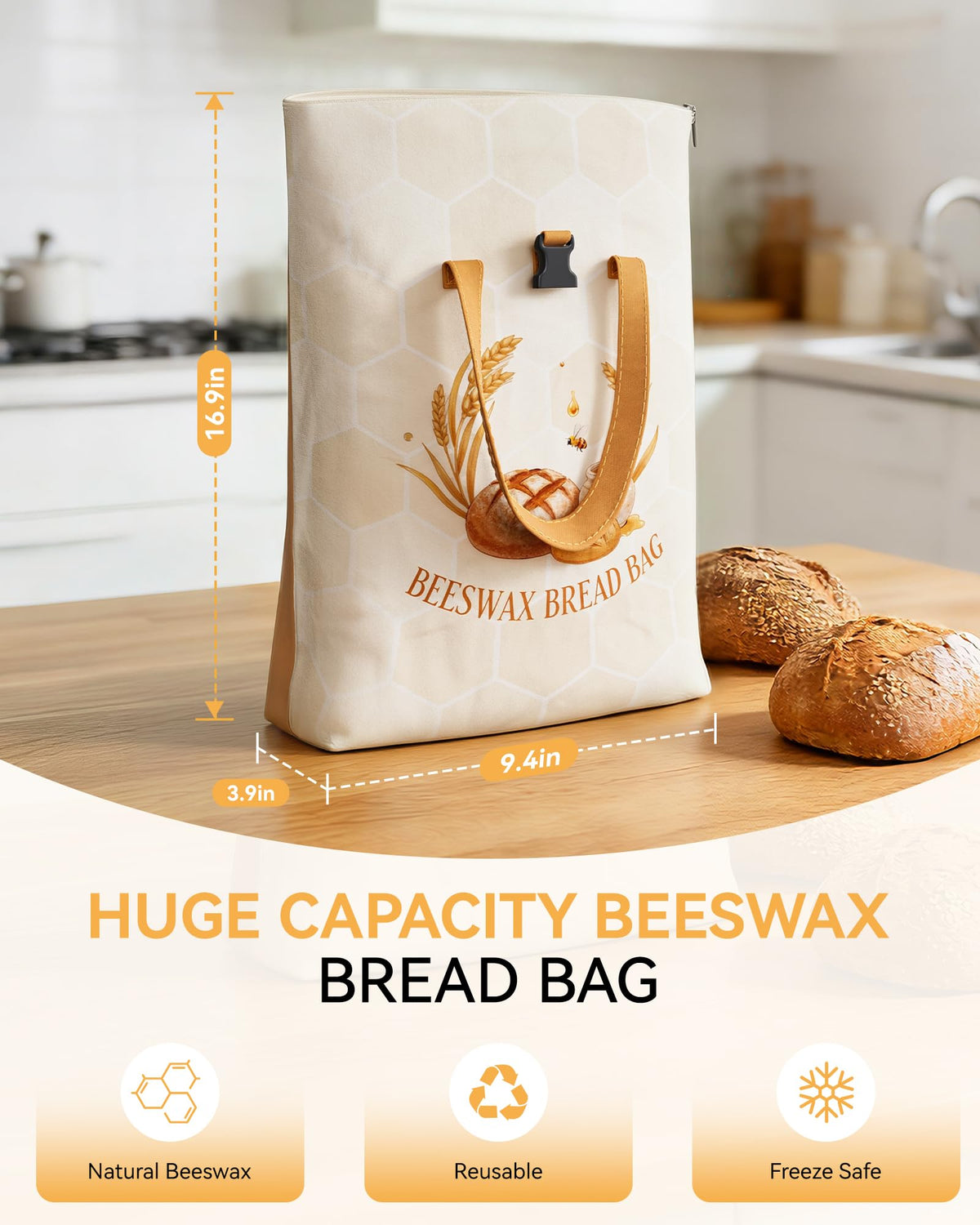 Yofidra Beeswax Bread Bag soft cotton base protects crusts gently