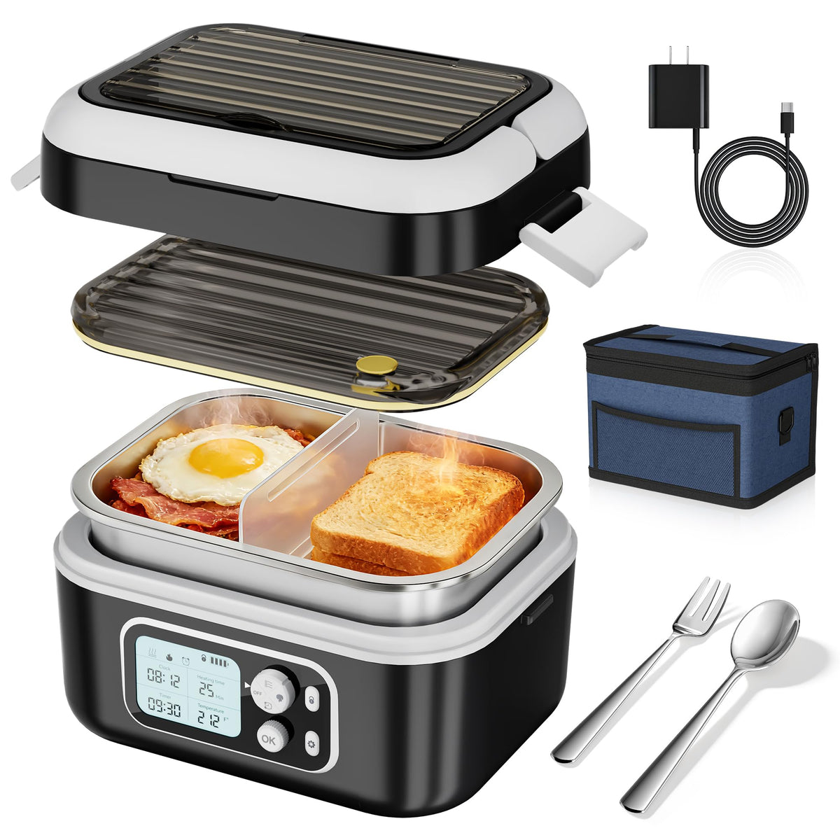 Yofidra heated lunch box front view showing sleek design for office use.