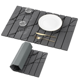 Yofidra large stone drying mat on counter absorbs water quickly for dishes.