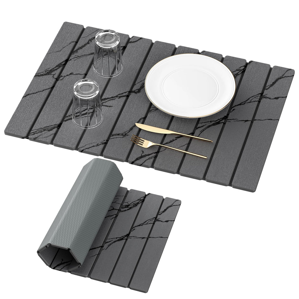 Yofidra large stone drying mat on counter absorbs water quickly for dishes.