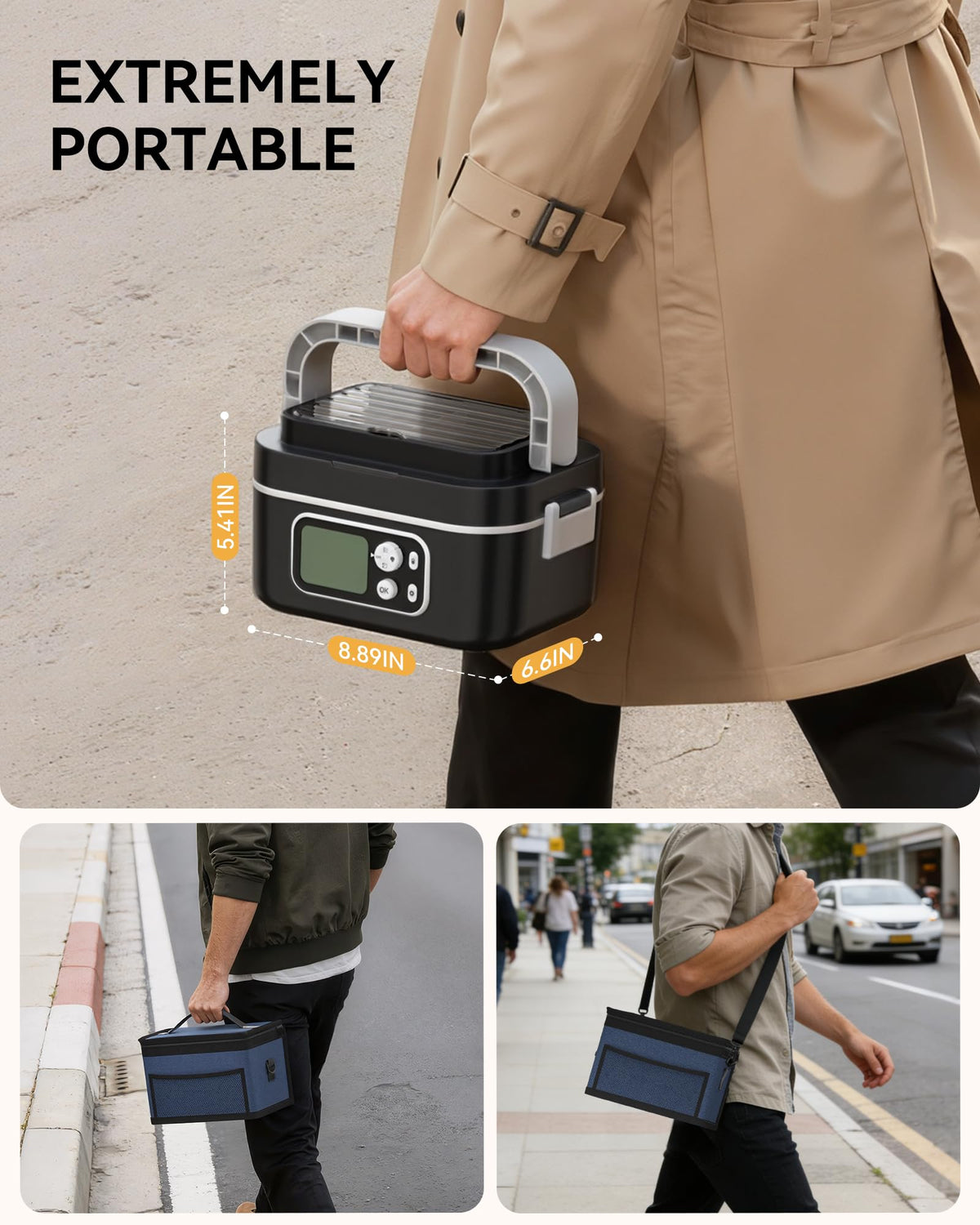 Yofidra portable lunch solution with hidden handles for travel.