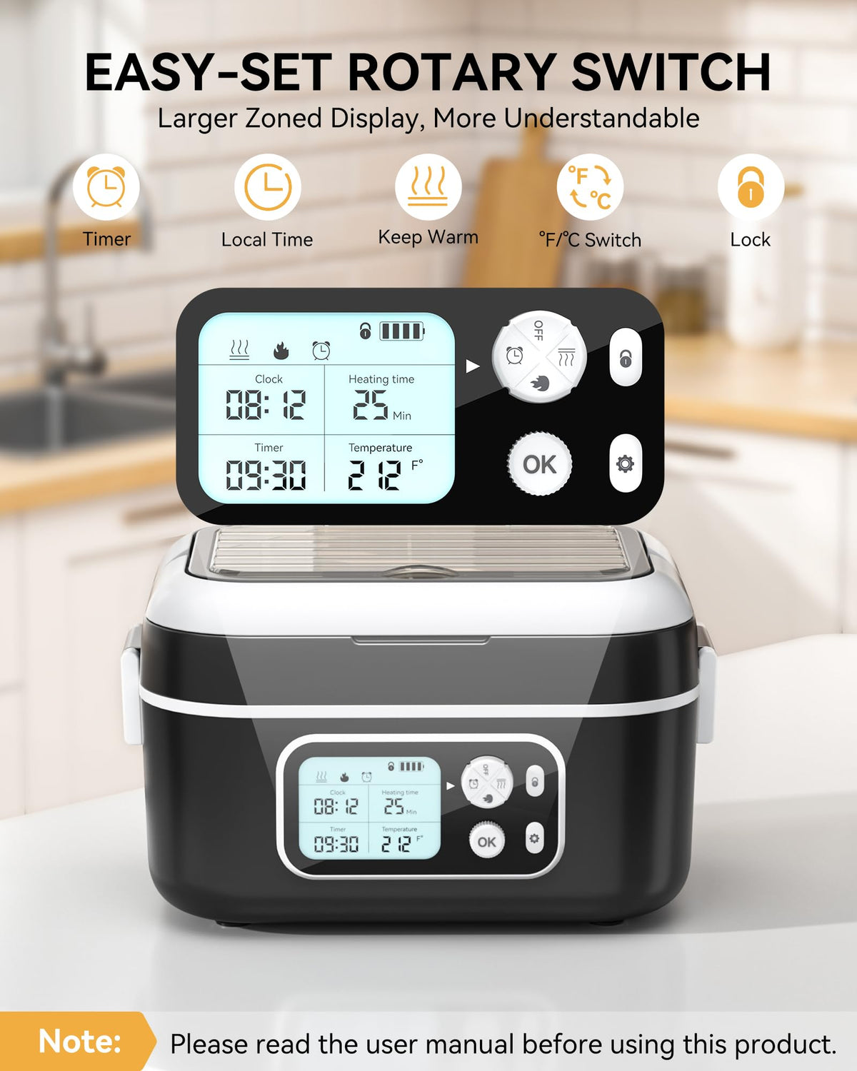Yofidra rotary knobs panel for simple, intuitive heating settings.