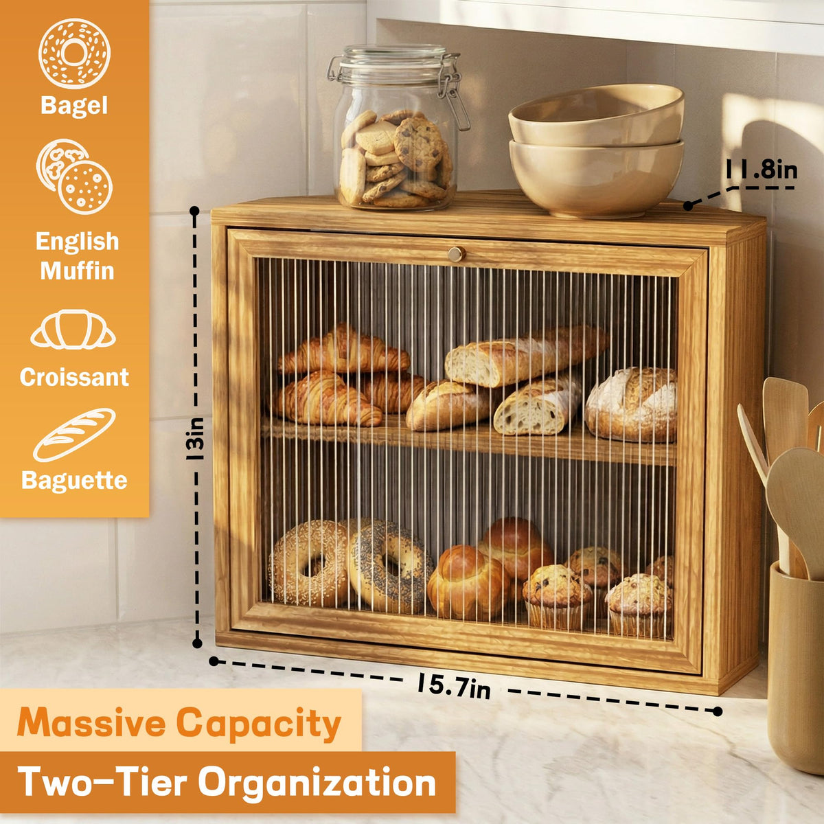 Yoimori double-layer bread box offering organized storage for daily loaves and snacks.