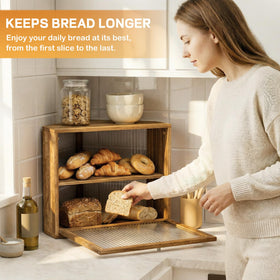 Yoimori pine wood bread keeper showcases natural texture and durable construction for everyday use.
