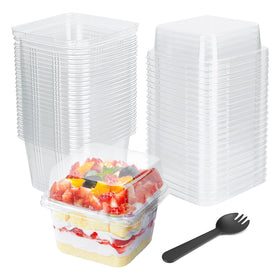 YOIYINI 8oz square cups with lids showcase desserts securely for travel.