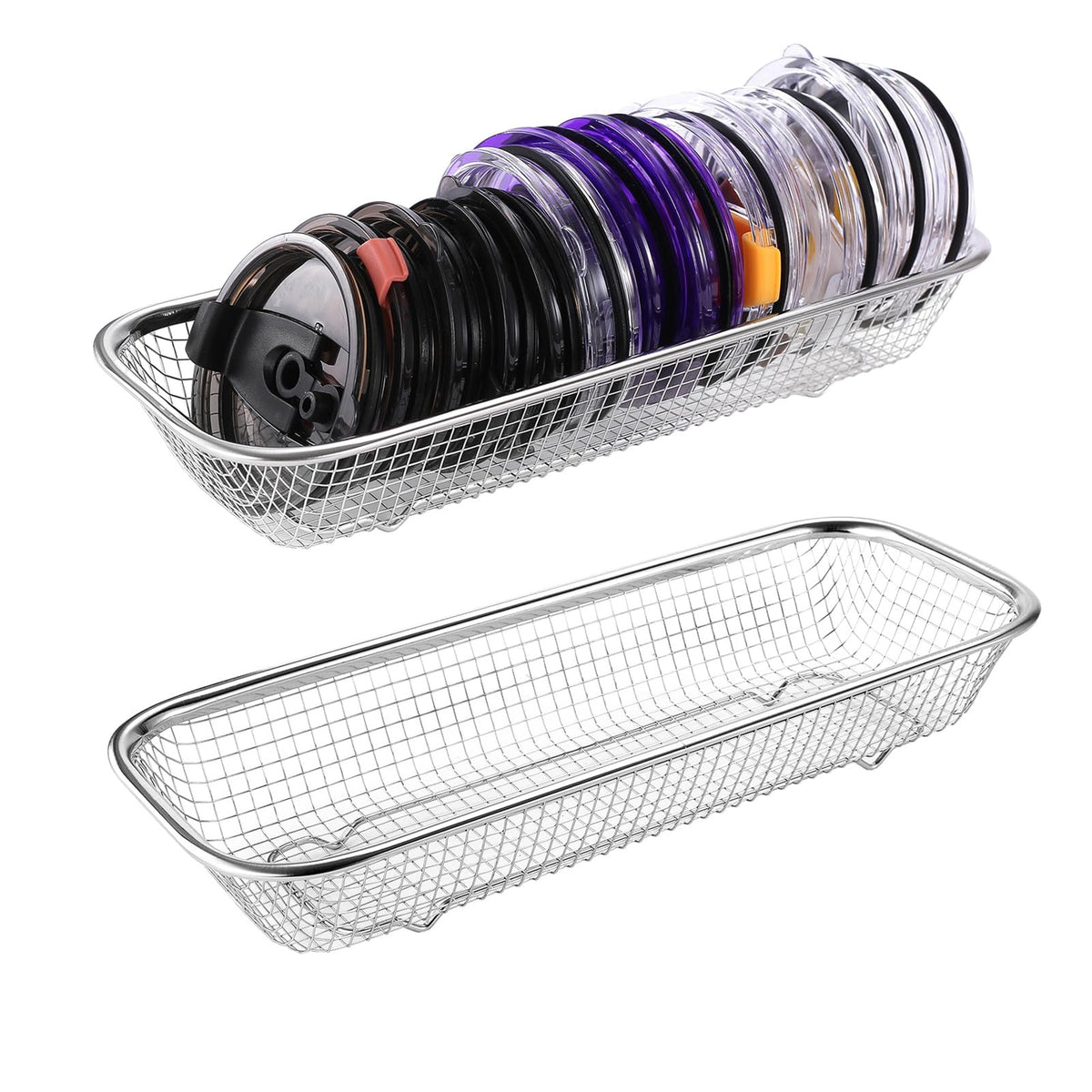 Yoku Made lid organizer inside cabinet keeps cup lids easily accessible.