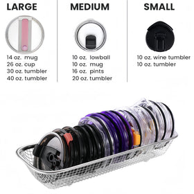 Yoku Made rectangular basket stores various lids, saving drawer space and reducing clutter.