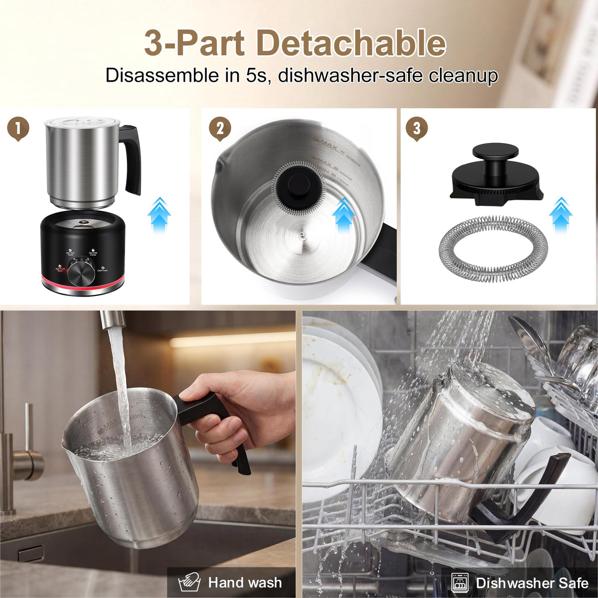 Yoldcew frother offers hot and cold foam modes for versatile beverages.