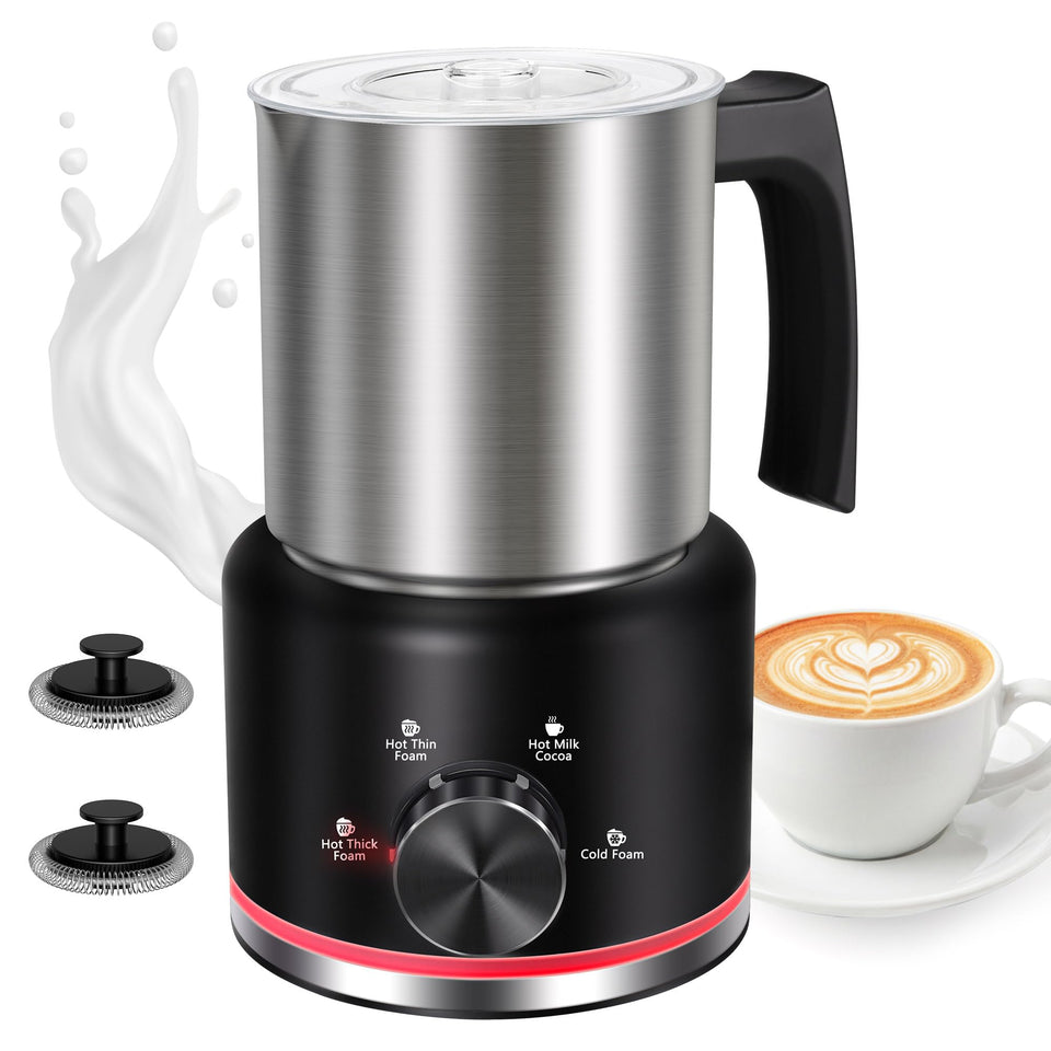 Yoldcew milk frother shows 16.9 oz capacity for larger batches and family drinks.