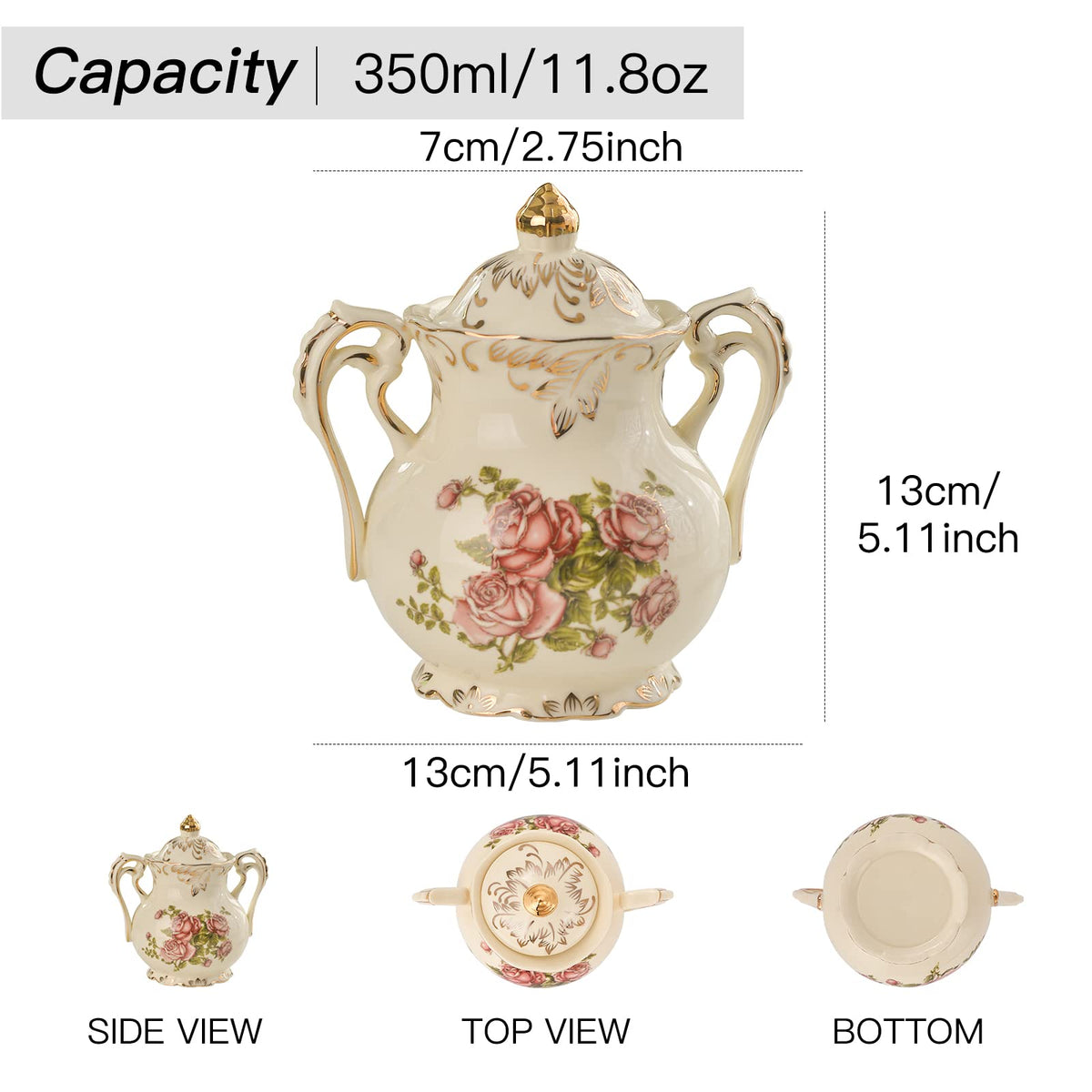 YOLIFE ceramic creamer pitcher with pink rose edge, easy pouring