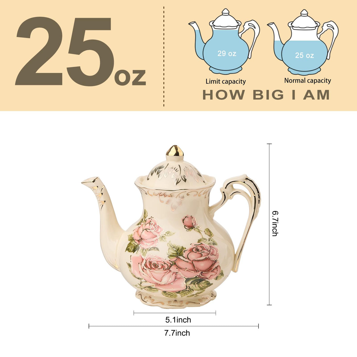 YOLIFE floral design teapot featuring pink roses for charming tea service.