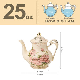 YOLIFE floral design teapot featuring pink roses for charming tea service.
