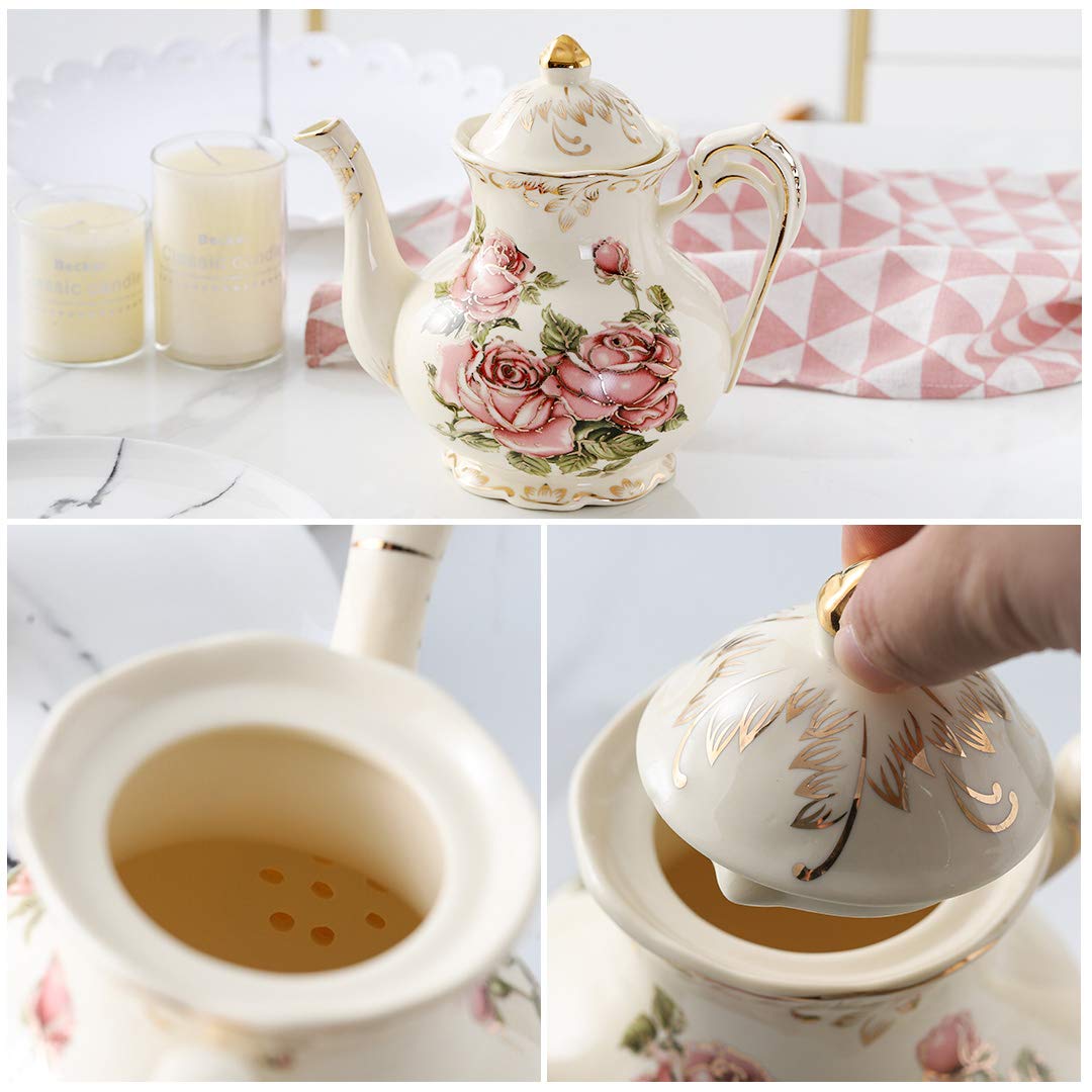 YOLIFE premium porcelain teapot with gold accent enhances elegance.