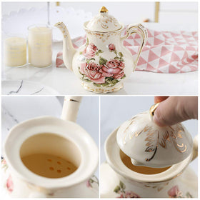 YOLIFE premium porcelain teapot with gold accent enhances elegance.