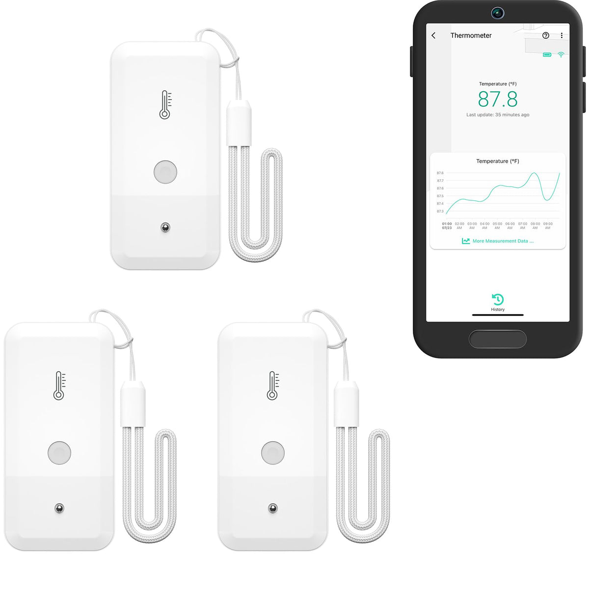 YoLink Smart Freezer Thermometer product shot showing 3-pack and LoRa connectivity