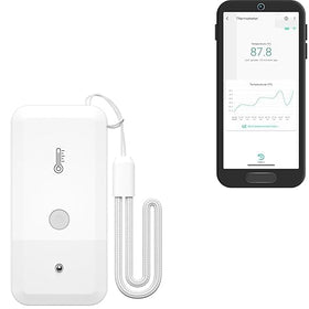 YoLink smart thermometer in fridge for reliable temperature monitoring.