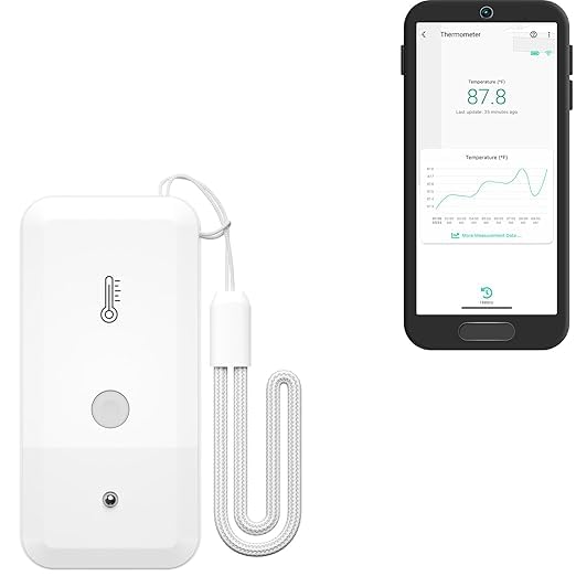 YoLink smart thermometer in fridge for reliable temperature monitoring.
