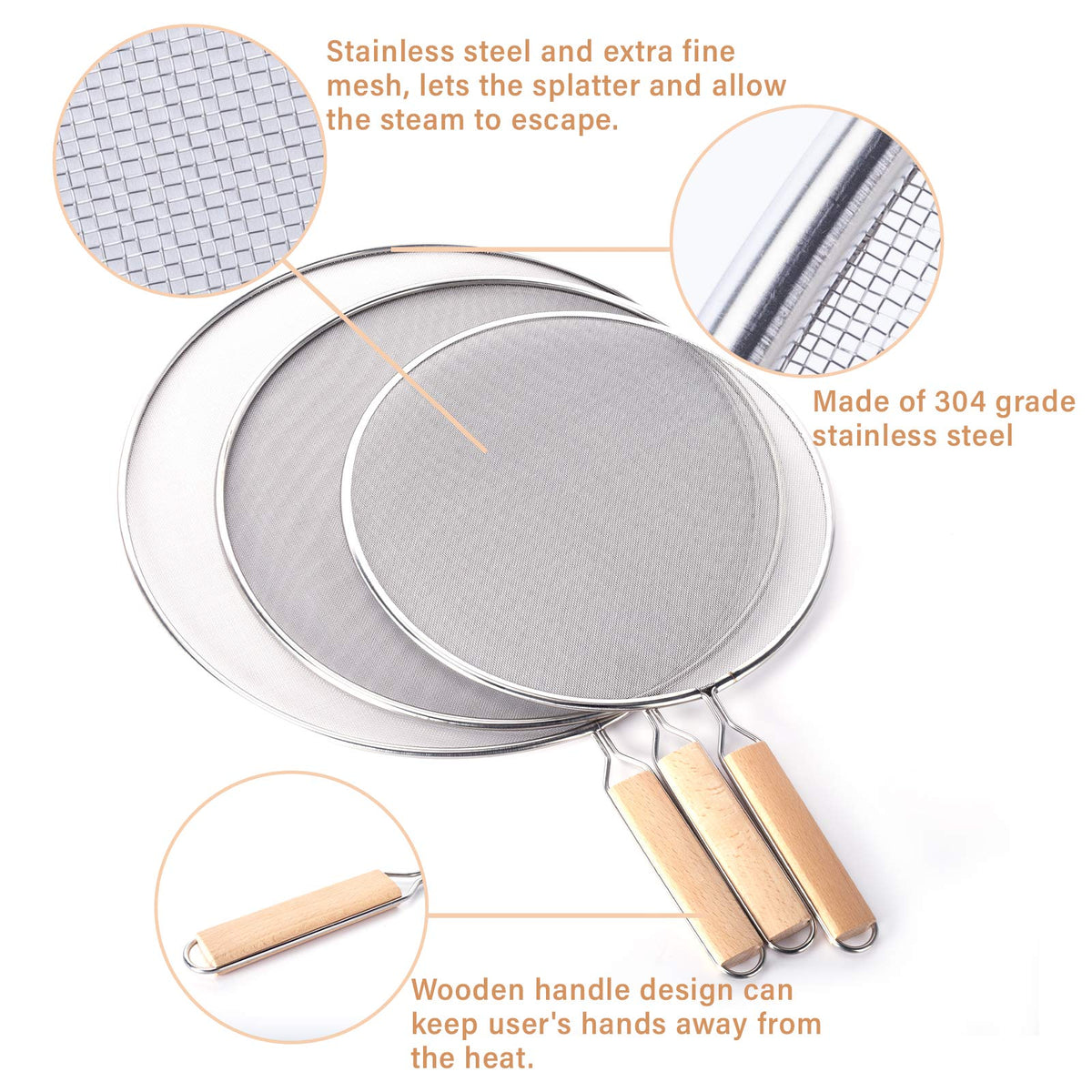 YOLOPLUS+ 12.5-inch wooden-handle splatter screen covering large pans for mess-free cooking