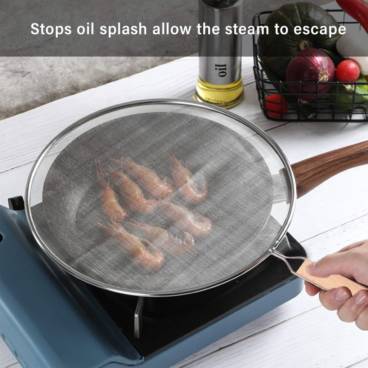 YOLOPLUS+ stainless steel mesh splatter screen for durable kitchen use
