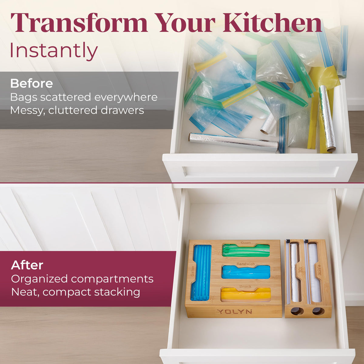 YOLYN bamboo wrap dispenser streamlines kitchen wrapping for quick prep