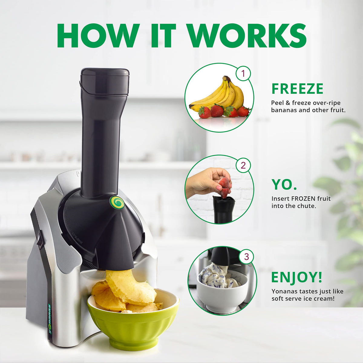 Yonanas dishwasher-safe parts enable easy cleanup after use.