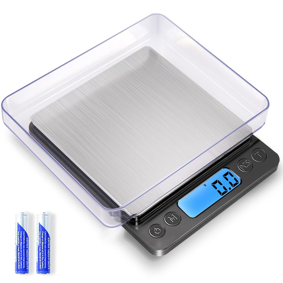 Yoncon digital food scale display close-up for precise cooking measurements.