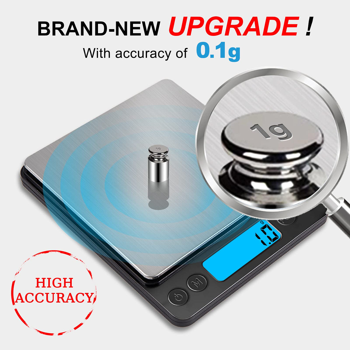 Yoncon scale with stainless top and tray for easy ingredient weighing.