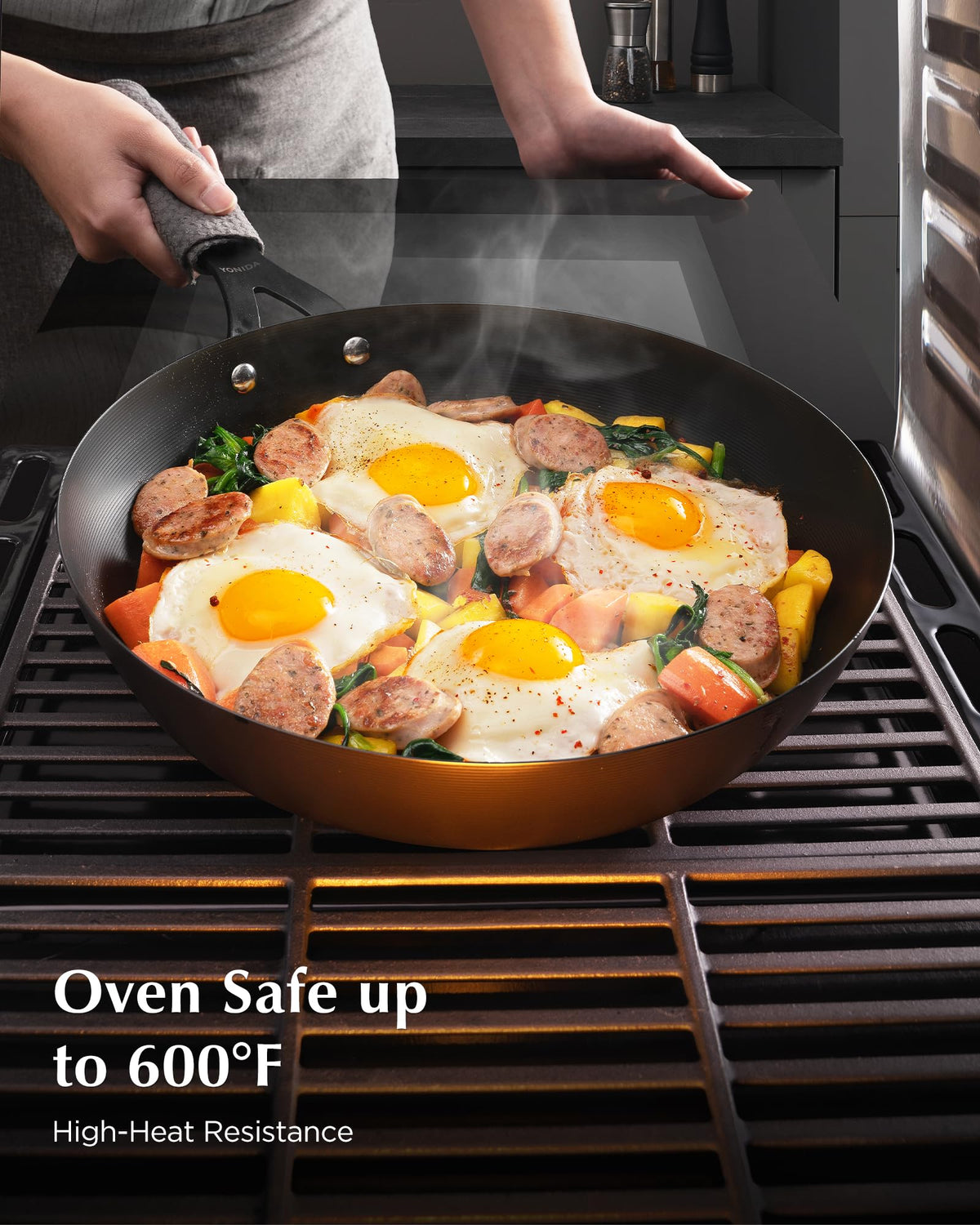 Yonida pan ready for indoor or outdoor use on campfire or stove.