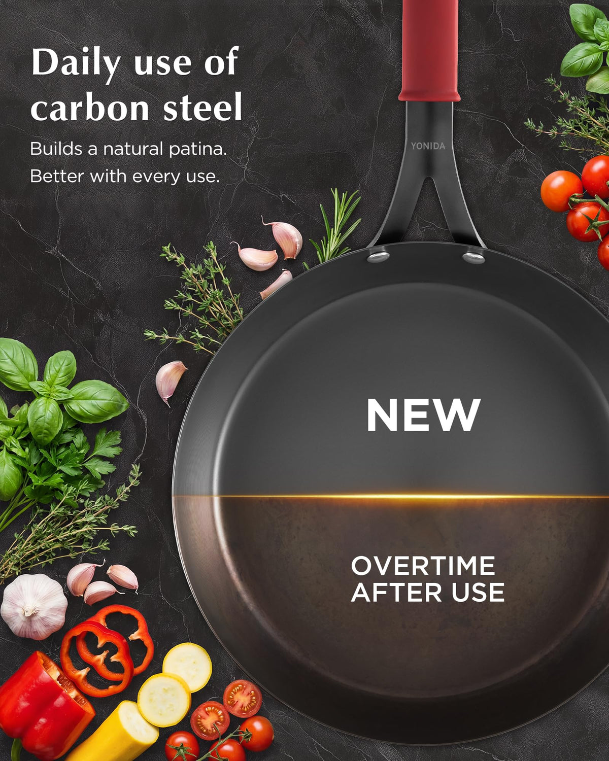 Yonida durable carbon steel pan built for long-lasting kitchen use
