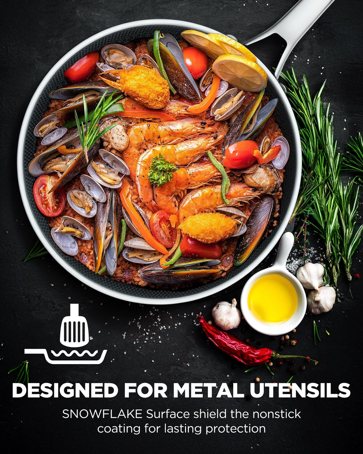 Yonida induction-ready base pan works on all cooktops for versatility.