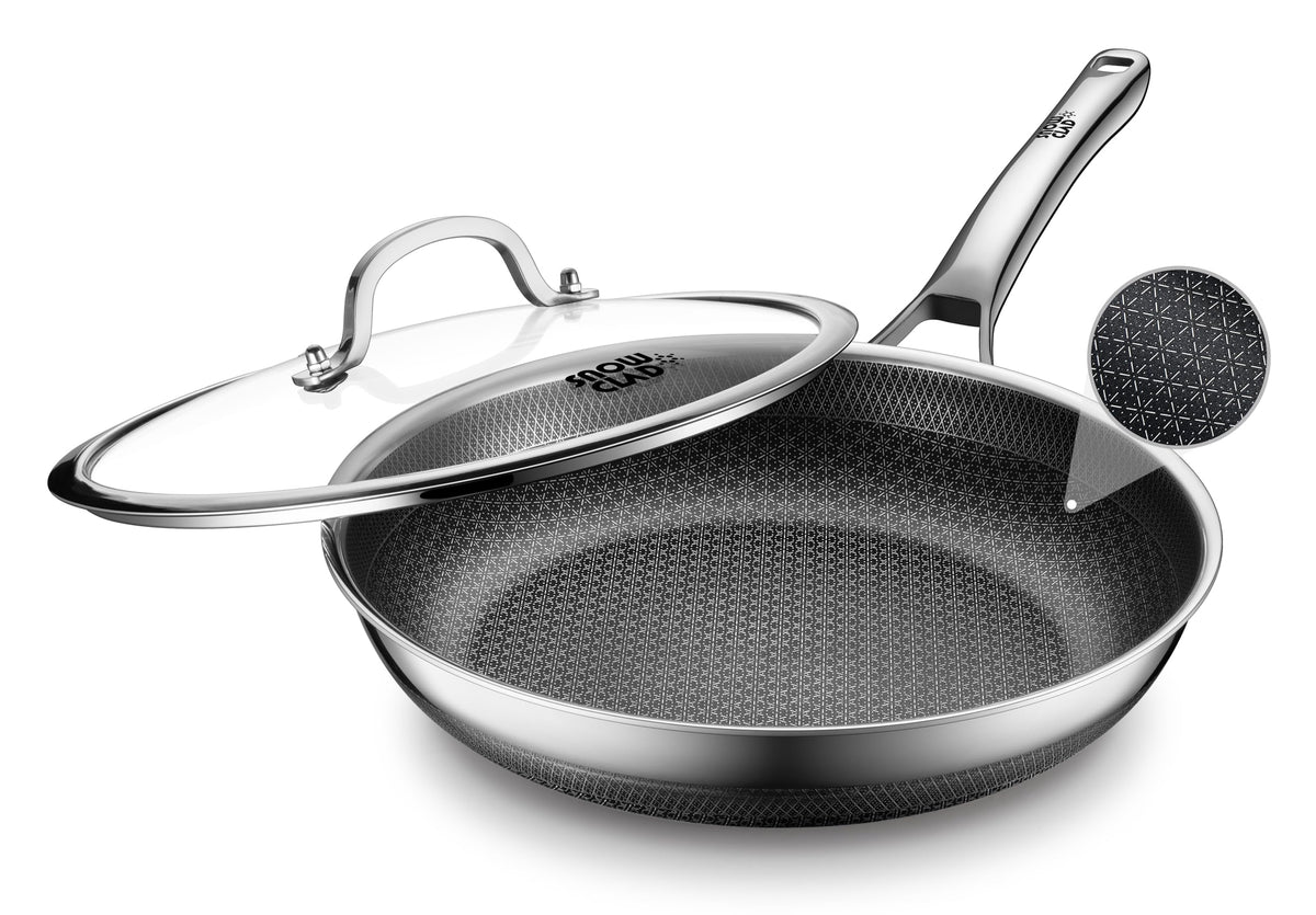 Yonida 12-inch lid nonstick frying pan offers smooth release and even heating.