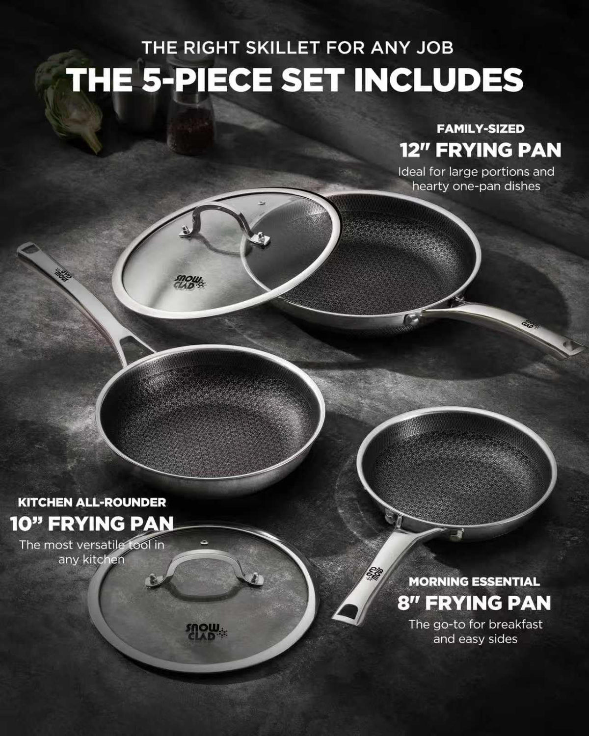 Yonida tri-ply durable base promotes even heating across the pan