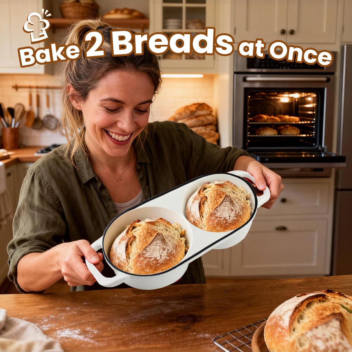 YONILL Dutch oven lid closed showing moisture sealing for crusty loaves