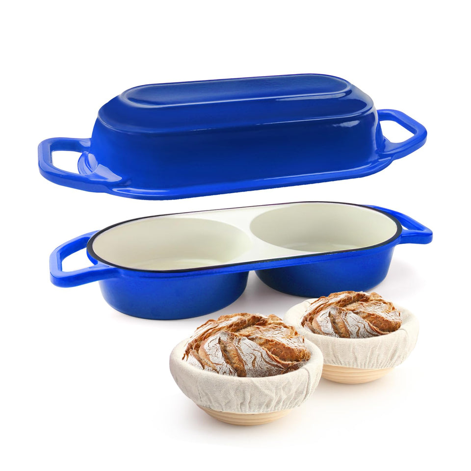 YONILL mini double dutch oven with two pots enables dual loaf baking.