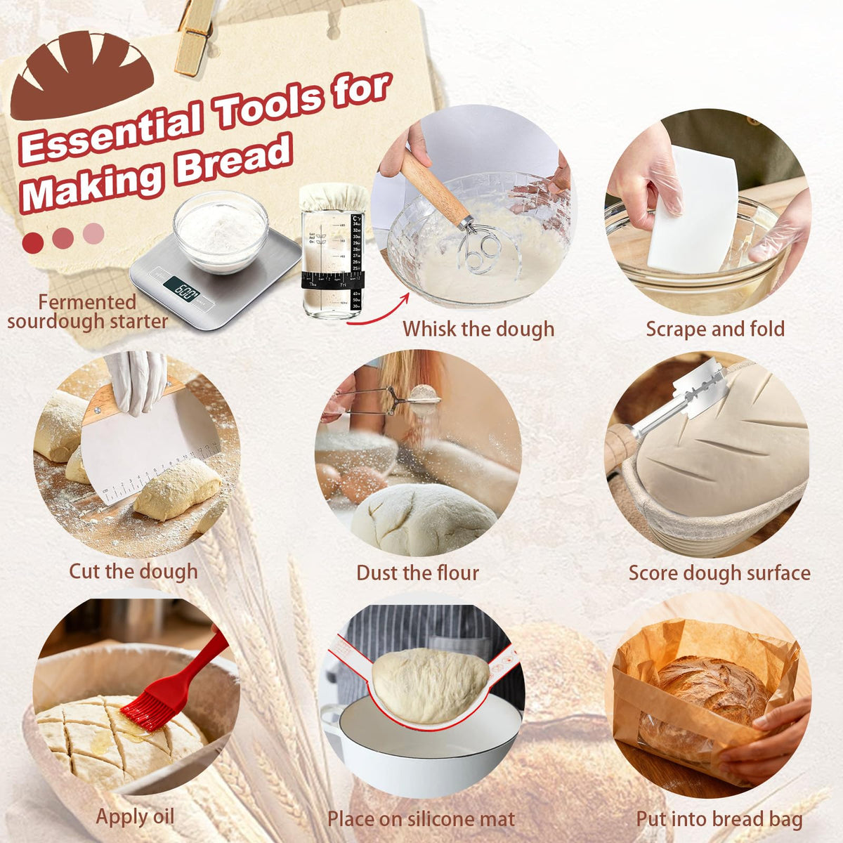 YONILL silicone spatula and pastry brush for smooth dough handling