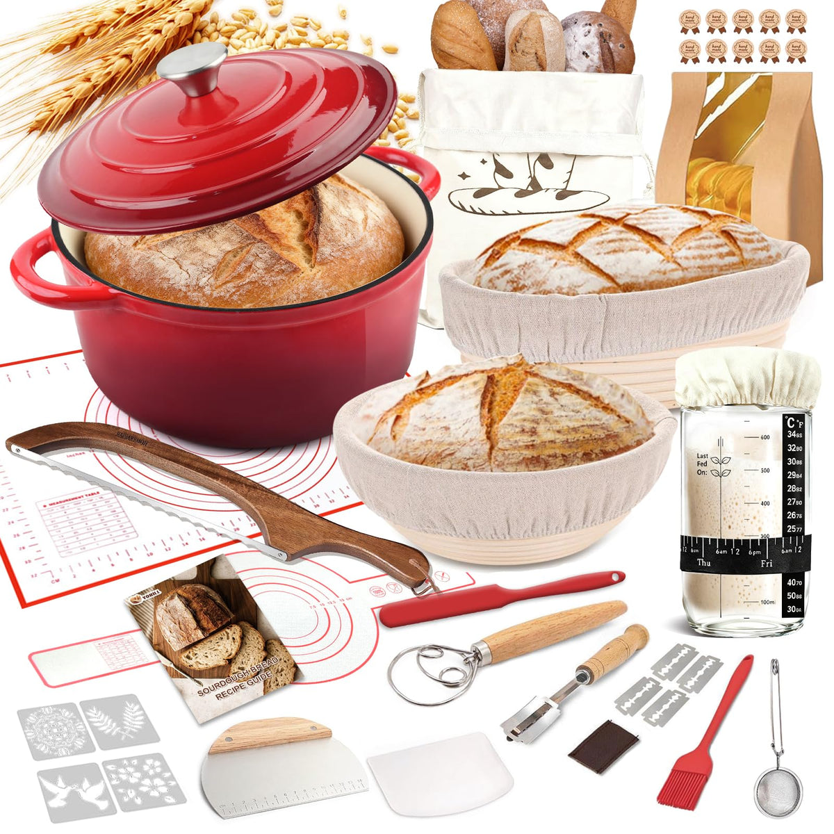 YONILL sourdough starter kit with Dutch oven showing even heat and steam for crusty loaves