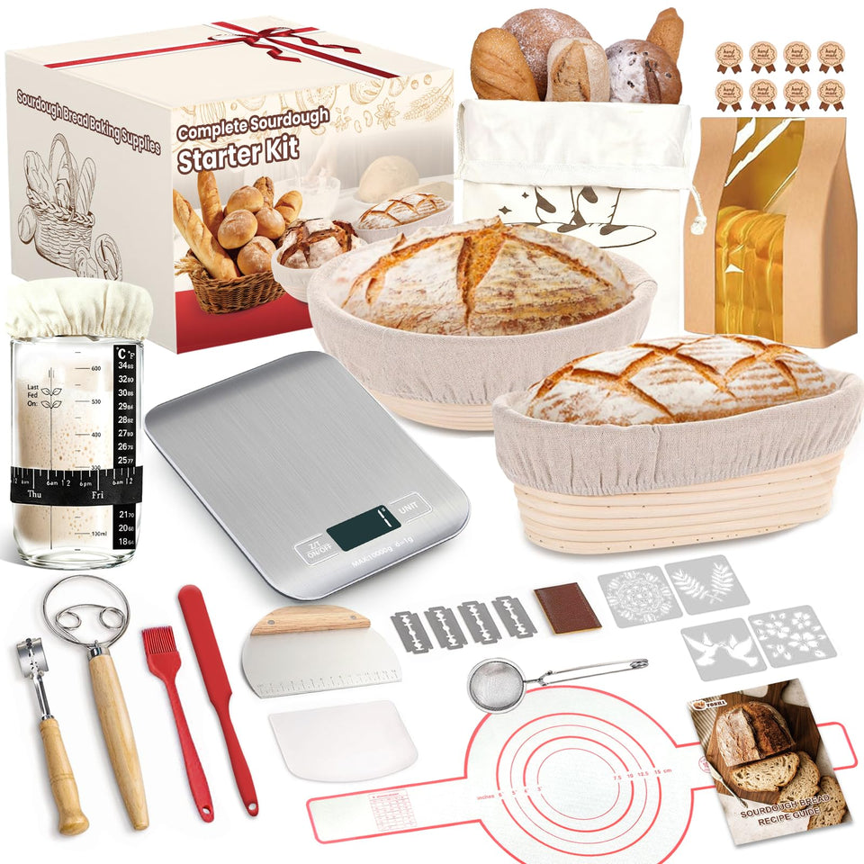 YONILL sourdough starter kit overview showing all-in-one baking set for beginners
