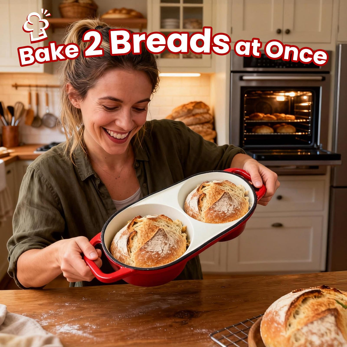 YONILL two pot Dutch oven set with lid for efficient dual loaves