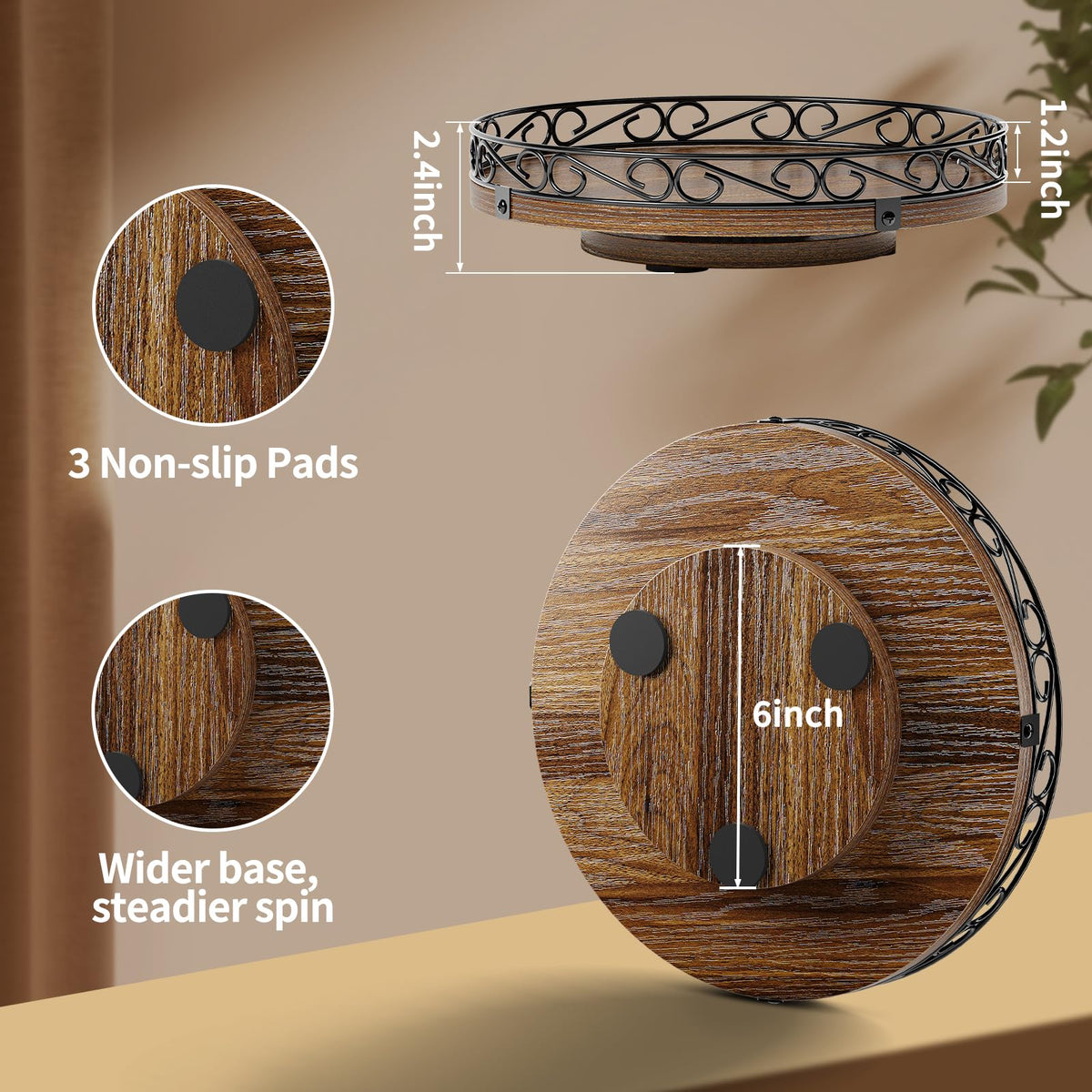 Yoobure sturdy base with non-slip pads keeps items centered and stable.