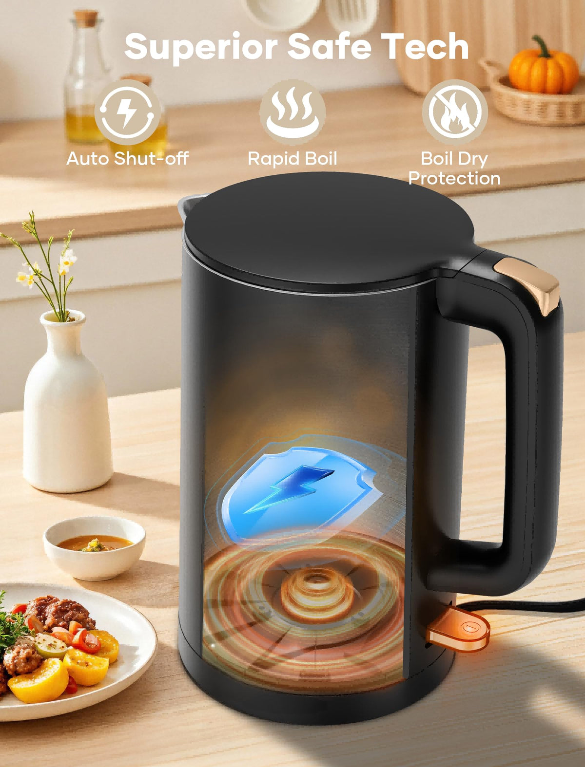 Yoochu auto shut-off saves energy and prevents dry boil.