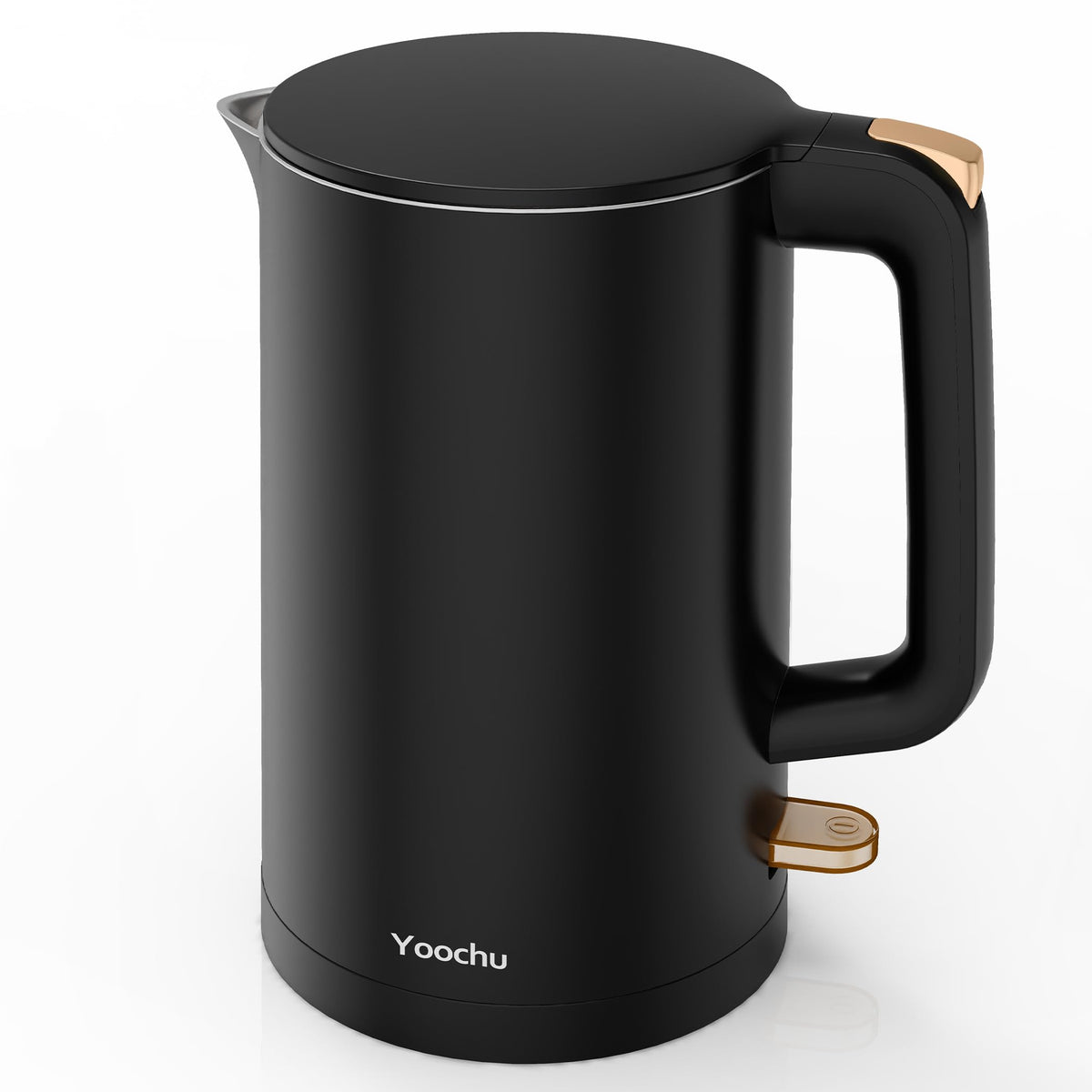 Yoochu electric kettle with double-wall insulation keeps exterior cool for safe handling.