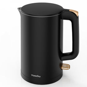 Yoochu electric kettle with double-wall insulation keeps exterior cool for safe handling.