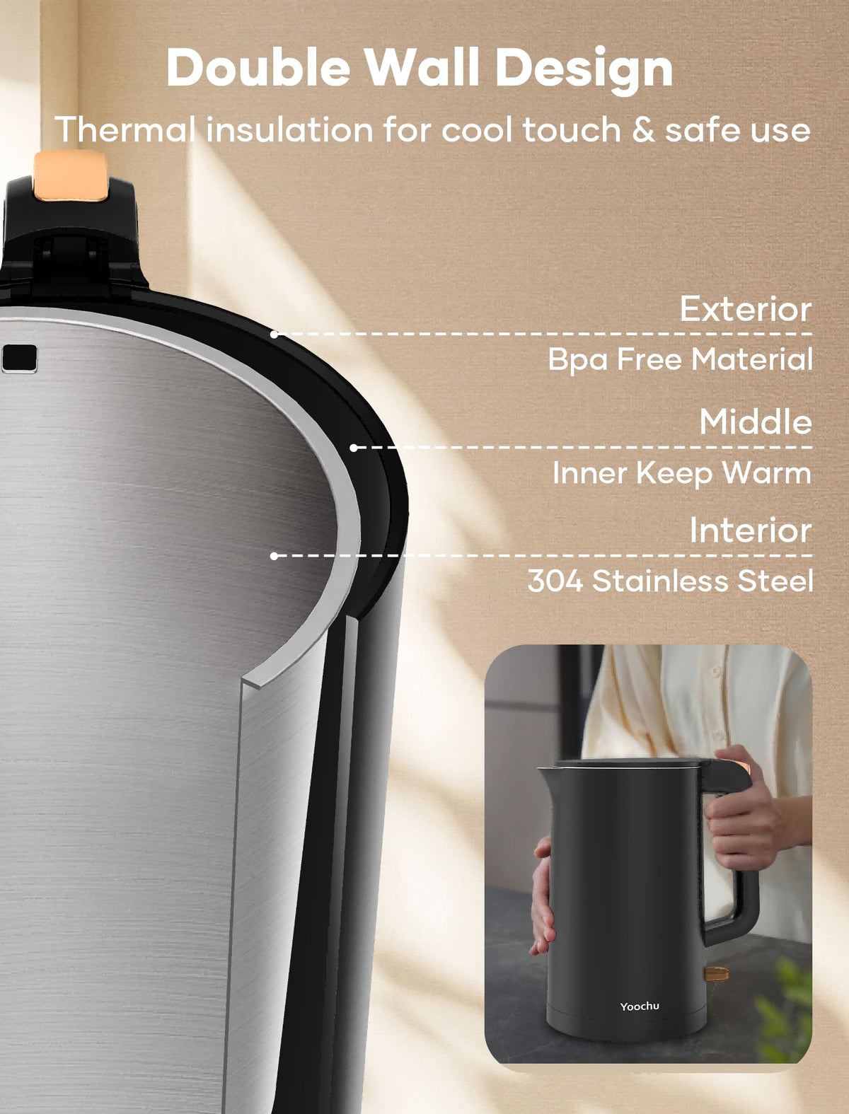 Yoochu kettle wide opening enables easy filling and cleaning.
