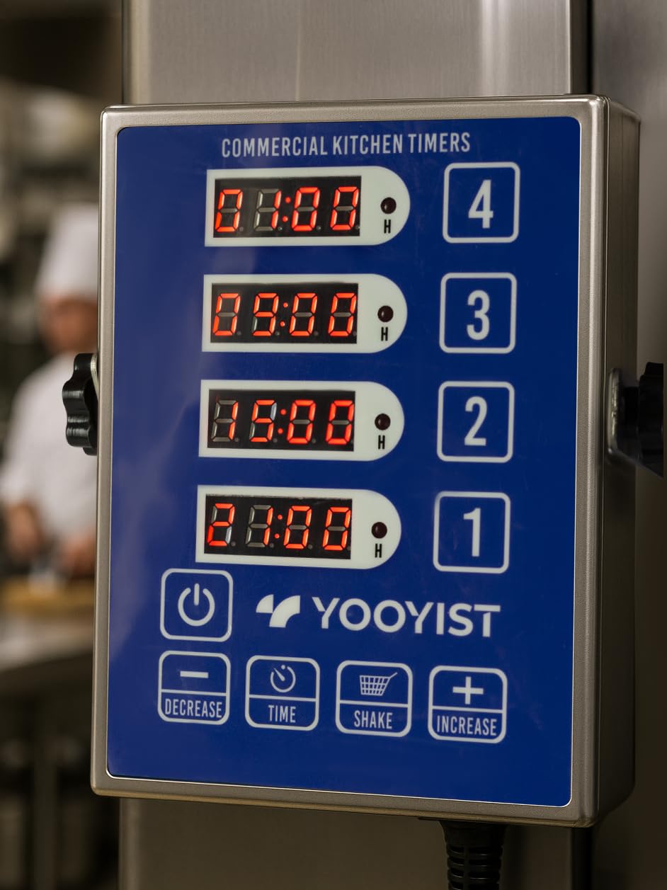 Yooyist timer LED display clearly shows four channels for multi-dish timing.